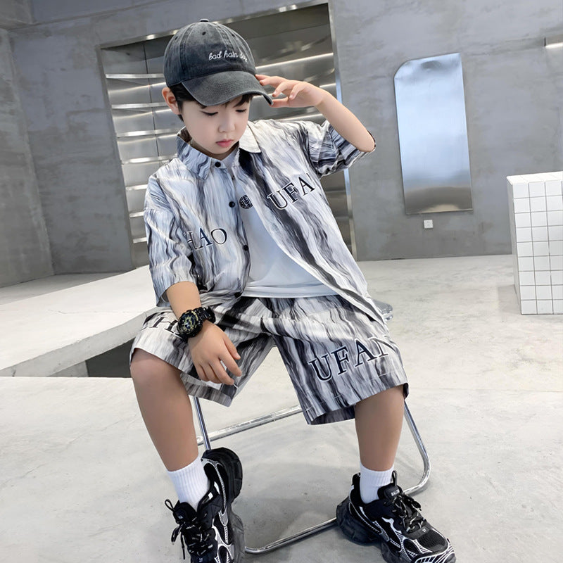 Boys Printed Shirt Collar Shirt With Short