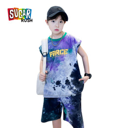 Boys Dyed Round Neck Short Sleeves T-shirt with Shorts