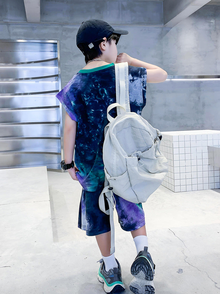 Boys Dyed Round Neck Short Sleeves T-shirt with Shorts