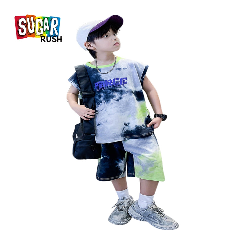 Boys Dyed Round Neck Short Sleeves T-shirt with Shorts