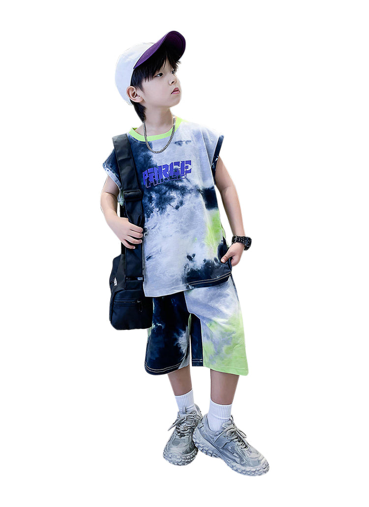 Boys Dyed Round Neck Short Sleeves T-shirt with Shorts