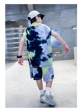 Boys Dyed Round Neck Short Sleeves T-shirt with Shorts
