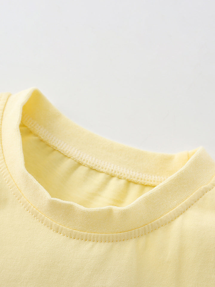 Boys Yellow & Sea Green Round Neck Printed Top with Shorts