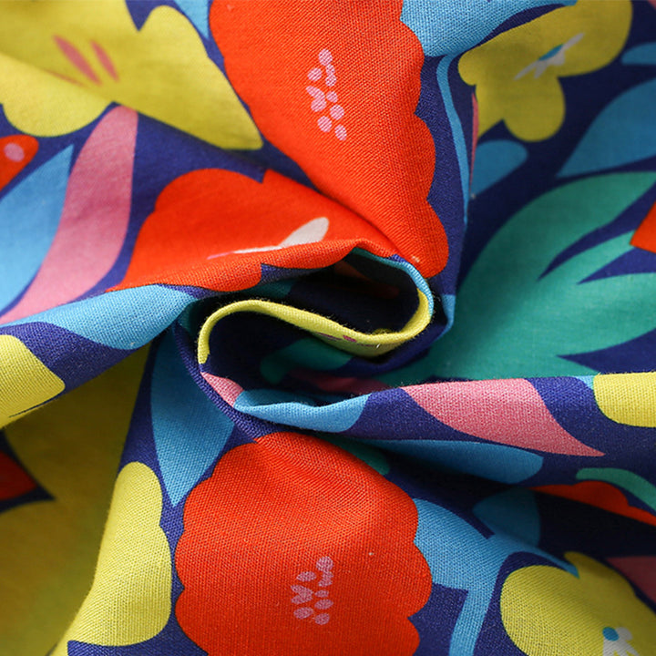 Girls Blue & Yellow loral Print Layered Cotton Empire Dress