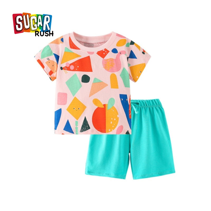 Girls Printed Pure Cotton  Top With Shorts