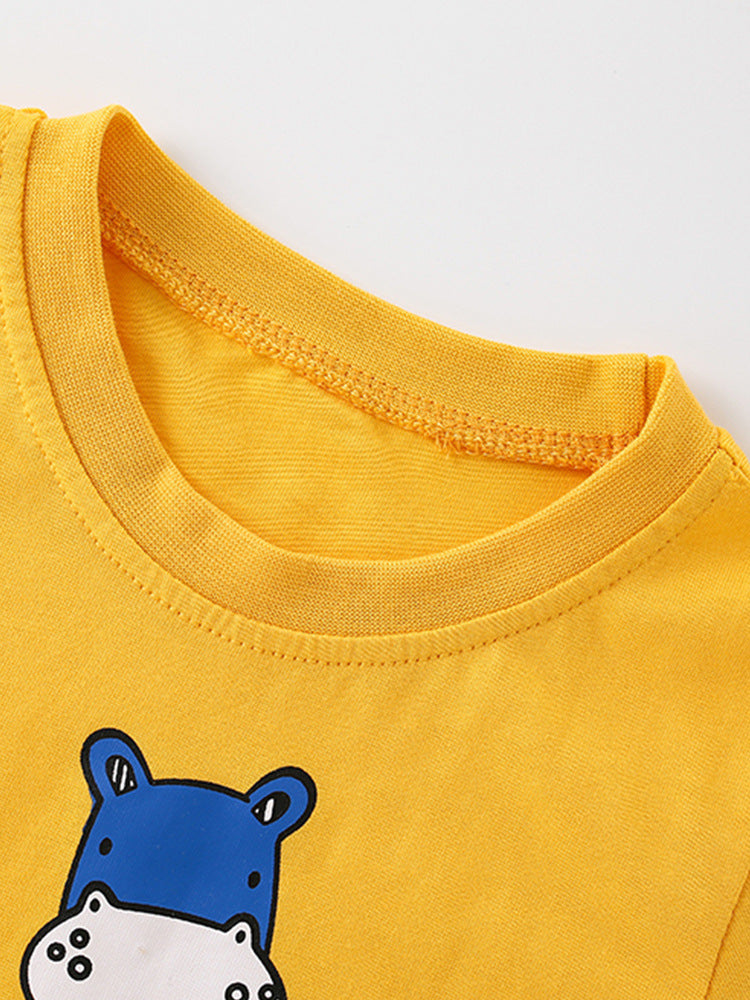 Boys Yellow & Blue Round Neck Printed T-shirt with Shorts