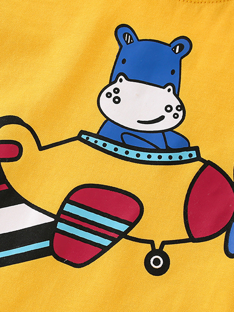 Boys Yellow & Blue Round Neck Printed T-shirt with Shorts