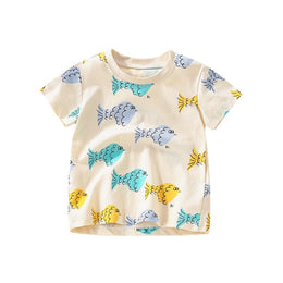 Kids Round Neck Short Sleeves Graphic Printed Cotton T-shirt