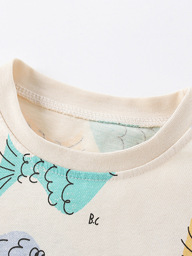 Kids Round Neck Short Sleeves Graphic Printed Cotton T-shirt