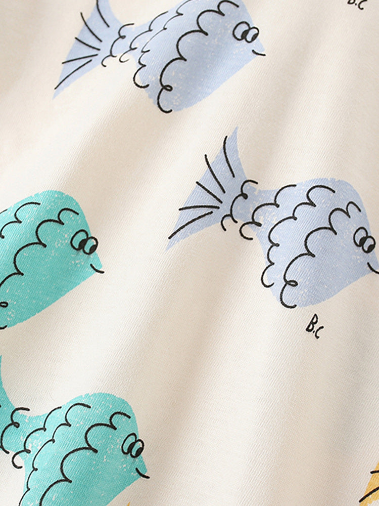 Kids Round Neck Short Sleeves Graphic Printed Cotton T-shirt