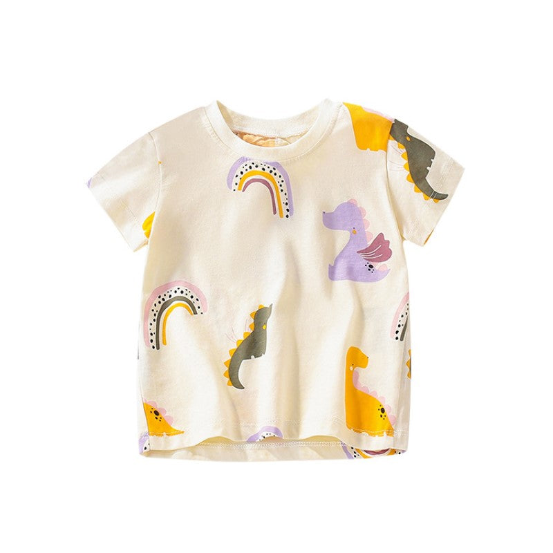 Kids Beige Round Neck Printed T-shirt