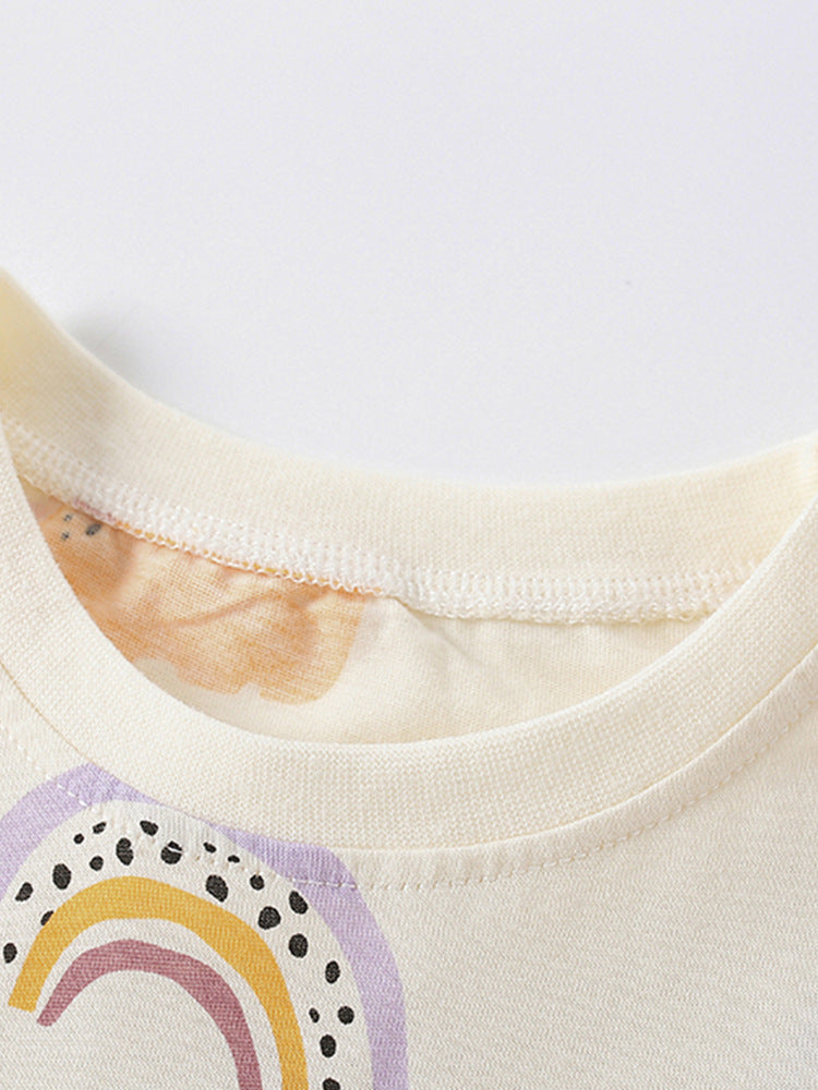 Kids Beige Round Neck Printed T-shirt