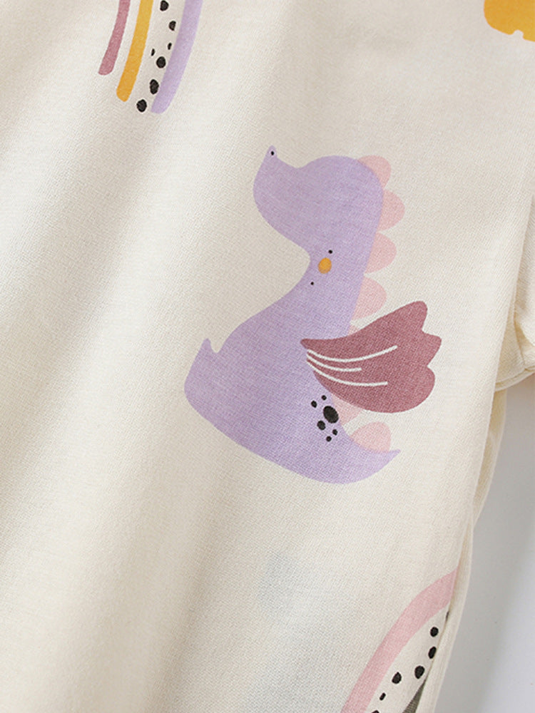 Kids Beige Round Neck Printed T-shirt