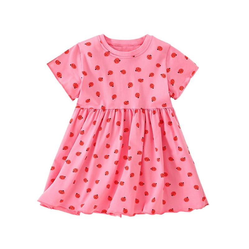 Pink Polka Dot Printed Layered Cotton Fit & Flare Dress
