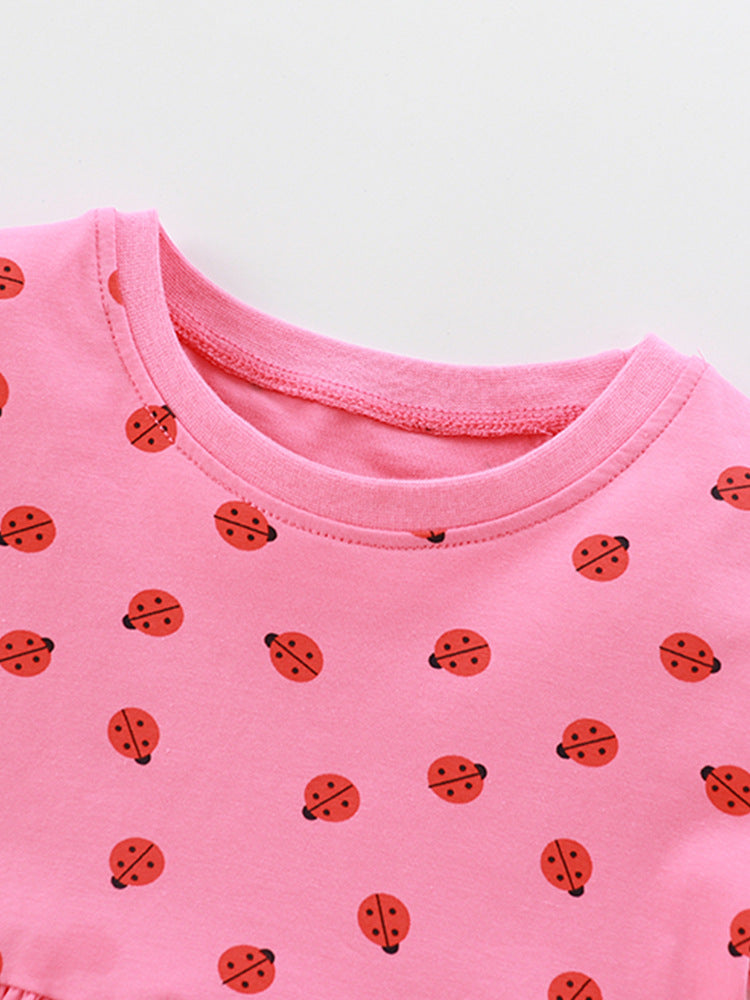 Pink Polka Dot Printed Layered Cotton Fit & Flare Dress