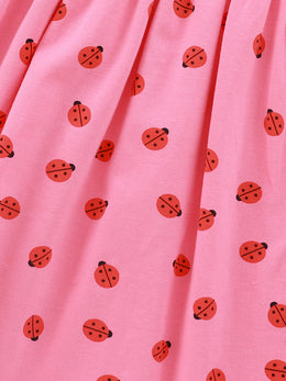 Pink Polka Dot Printed Layered Cotton Fit & Flare Dress