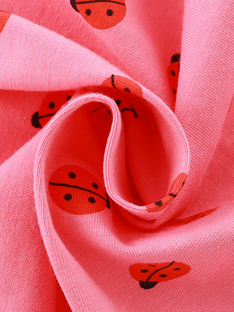 Pink Polka Dot Printed Layered Cotton Fit & Flare Dress