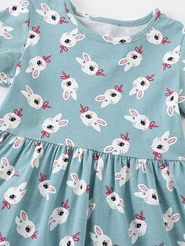 Blue & White Printed Layered Cotton A-Line Dress