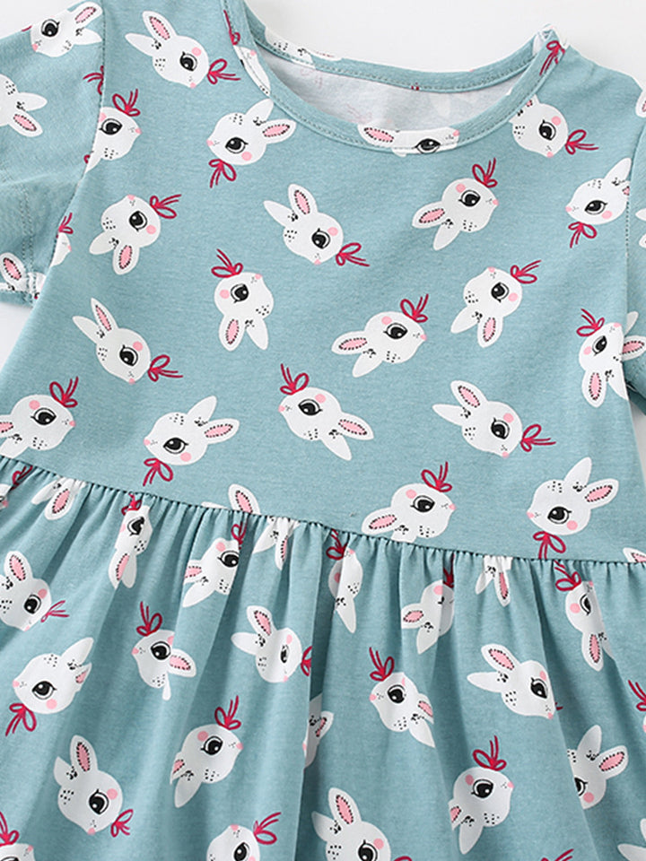 Blue & White Printed Layered Cotton A-Line Dress