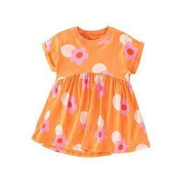 Girls Orange Round Neck Polka Dot Print Layered Fit & Flare Dress