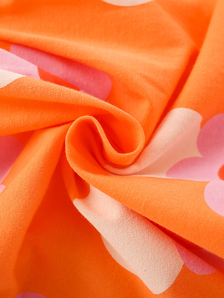 Girls Orange Round Neck Polka Dot Print Layered Fit & Flare Dress