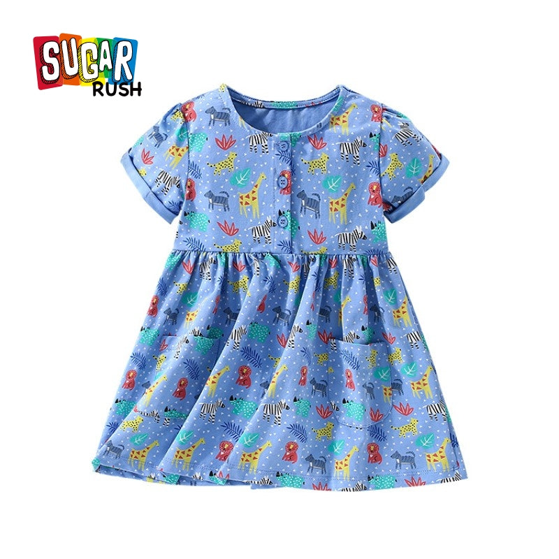 Floral Print Short Sleeves Round Neck Cotton Fit & Flare Dress
