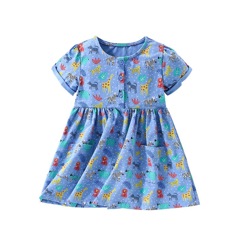Floral Print Short Sleeves Round Neck Cotton Fit & Flare Dress
