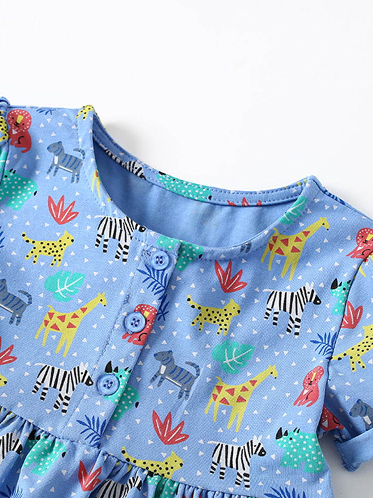 Floral Print Short Sleeves Round Neck Cotton Fit & Flare Dress