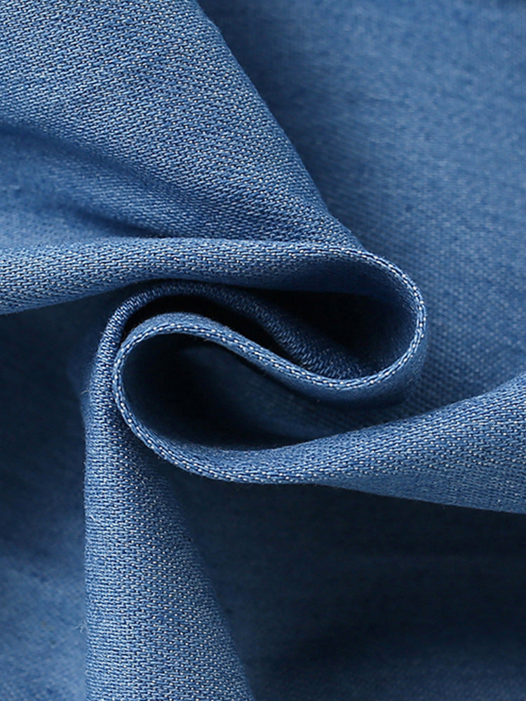 Girls Blue Round Neck Cotton A-Line Dress