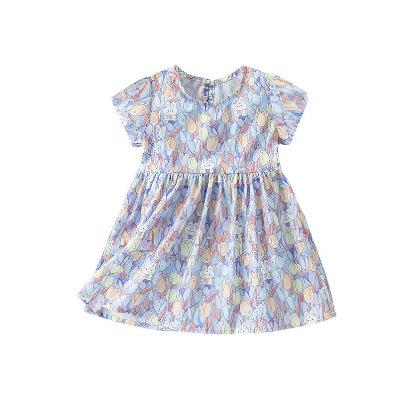 Girls Floral Printed Fit & Flare Dress