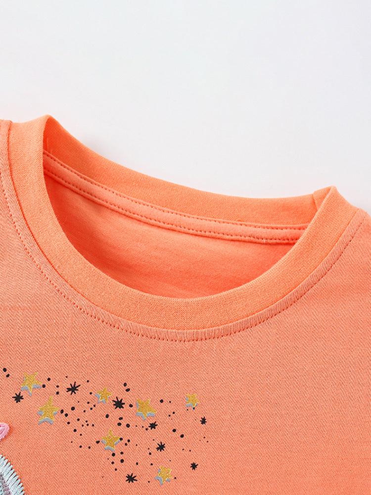 Girls Short Sleeves Round Neck Printed Top with Shorts