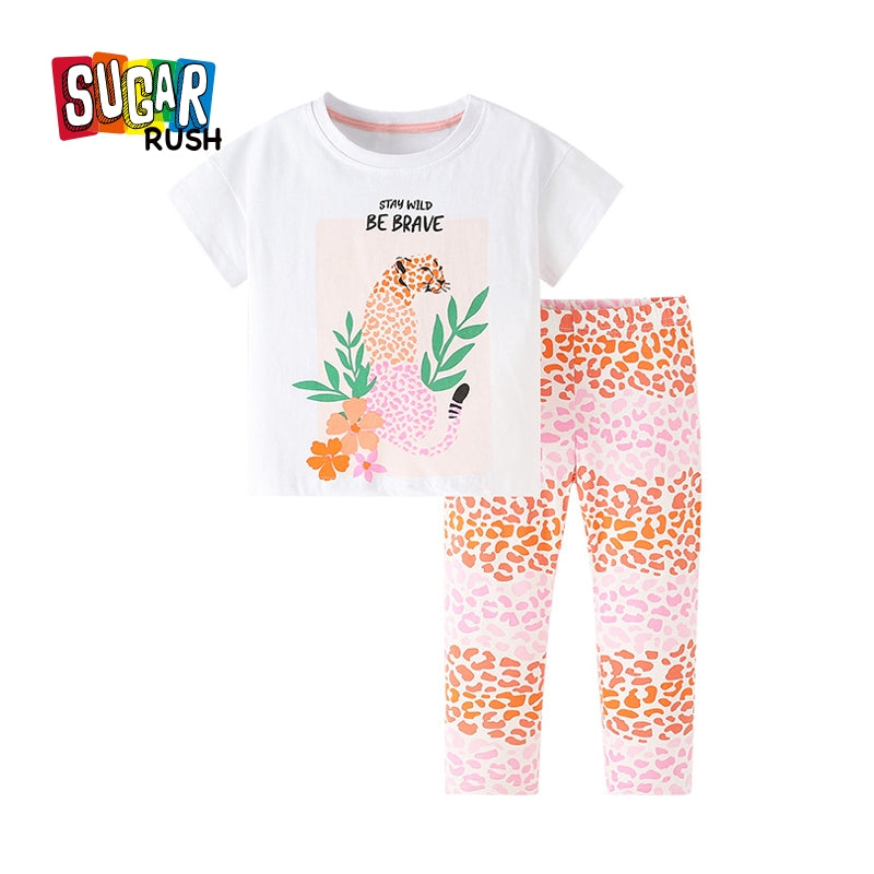 Girls Printed Pure Cotton T-shirt With Pyjamas