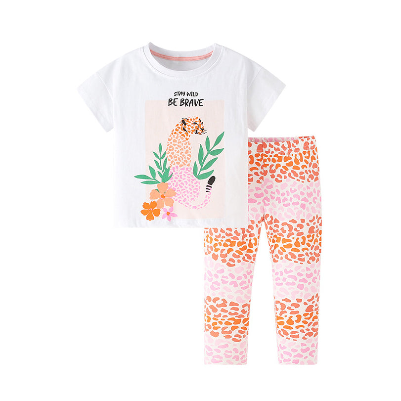 Girls Printed Pure Cotton T-shirt With Pyjamas