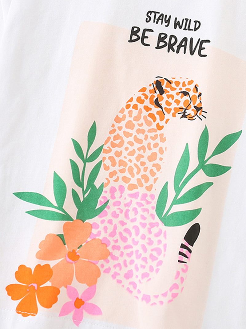 Girls Printed Pure Cotton T-shirt With Pyjamas