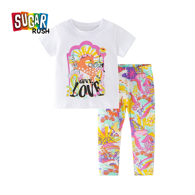 Girls Pure Cotton Printed T-shirt With Pyjamas