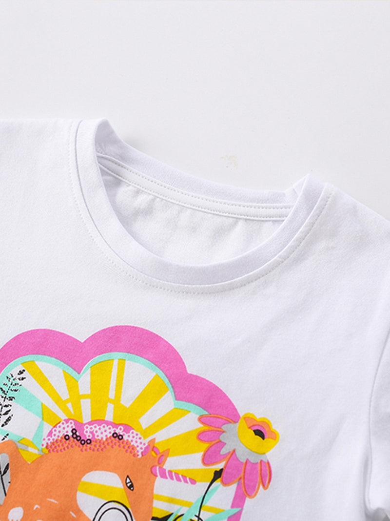 Girls Pure Cotton Printed T-shirt With Pyjamas