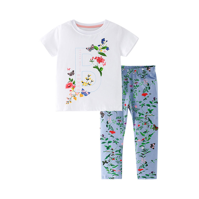 Girls Printed Pure Cotton T-shirt With Pyjamas