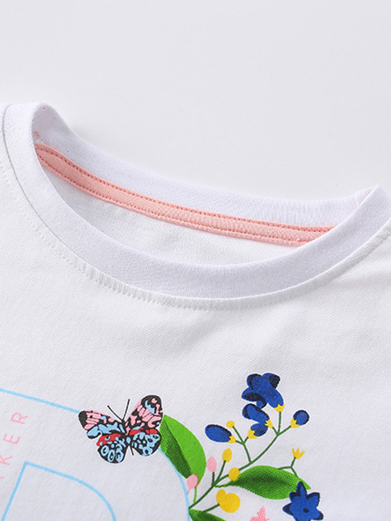 Girls Printed Pure Cotton T-shirt With Pyjamas