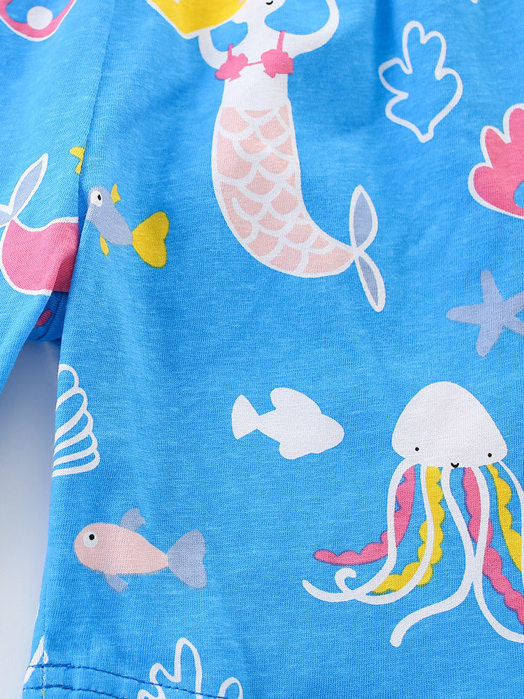 Girls Printed Pure Cotton T-shirt With Shorts