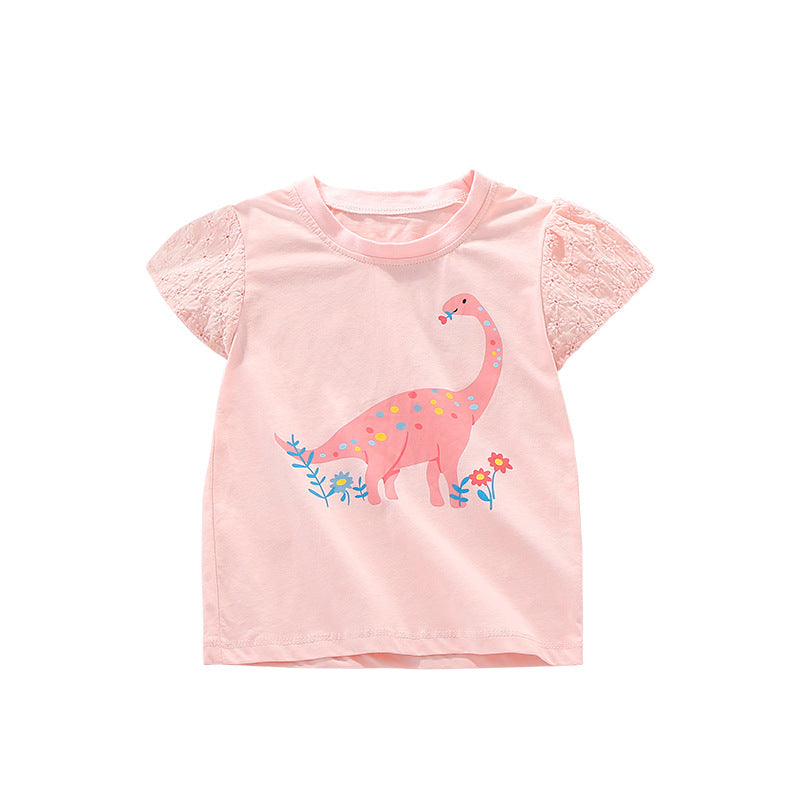 Girls Typography Printed V-Neck Applique T-shirt