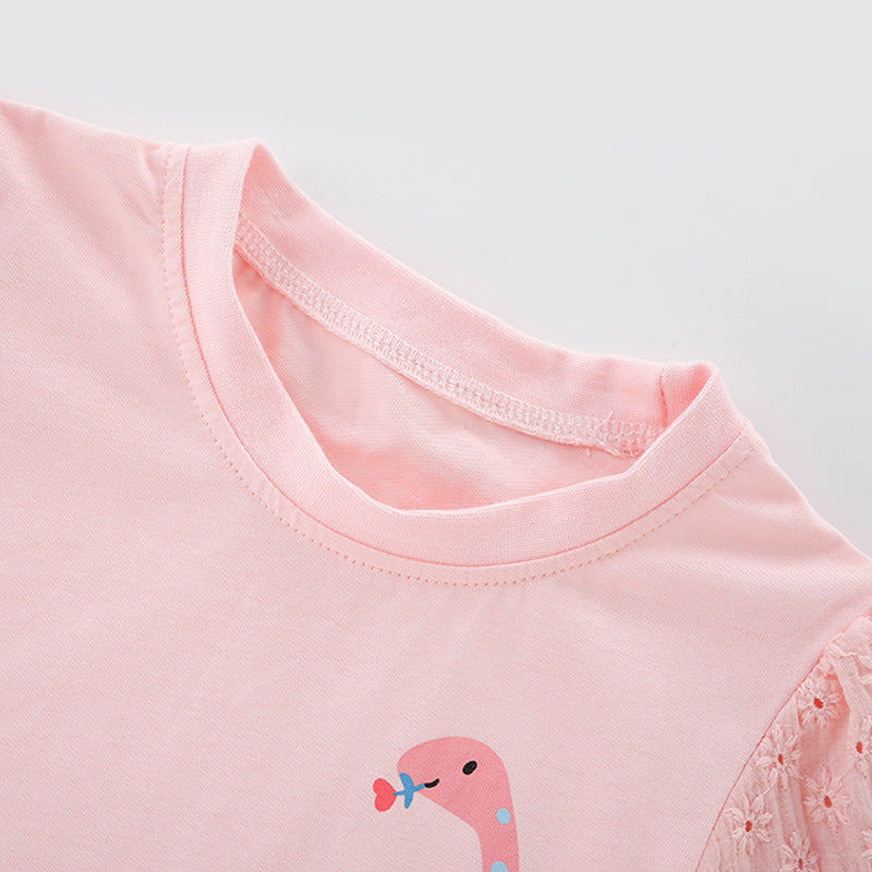 Girls Typography Printed V-Neck Applique T-shirt