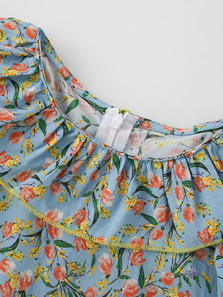 Blue Floral Printed Cotton Dress