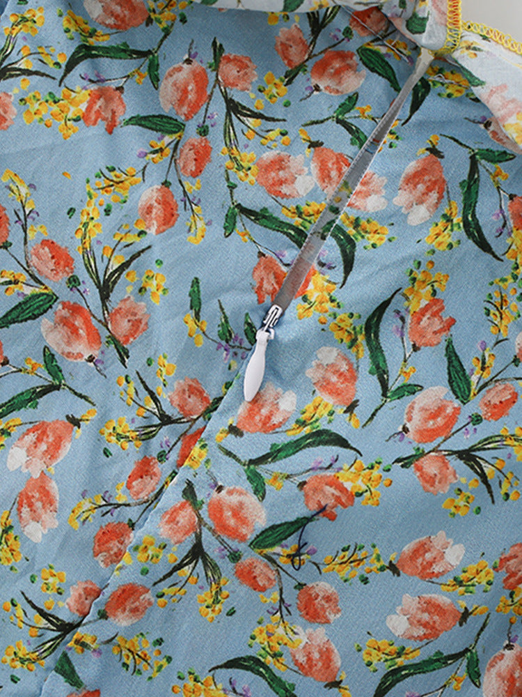 Blue Floral Printed Cotton Dress