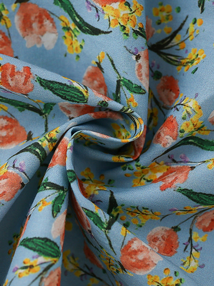 Blue Floral Printed Cotton Dress