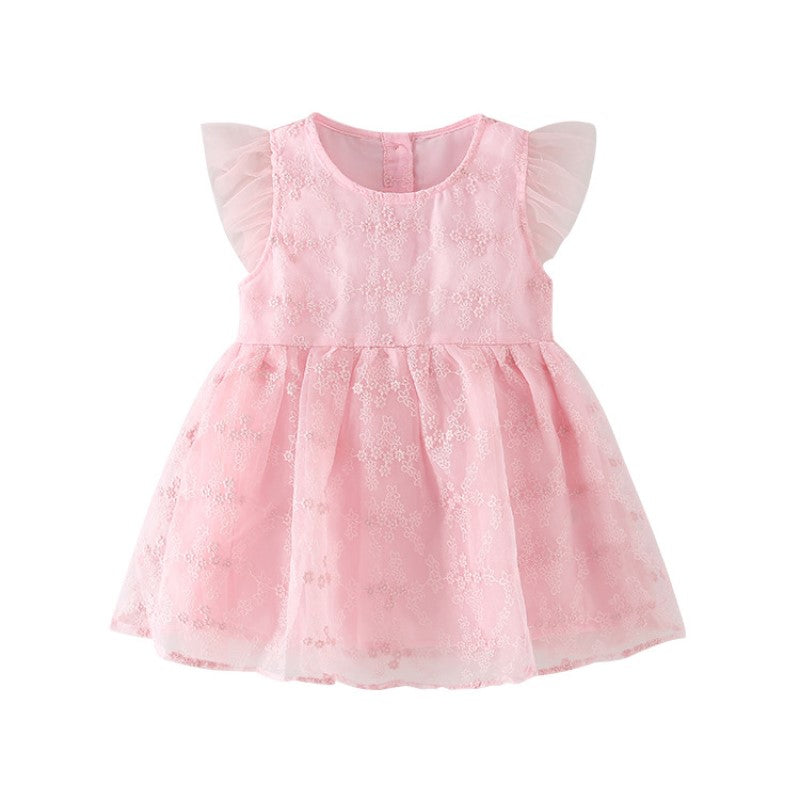 Girls Pink Round Neck Cotton Fit & Flare Dress
