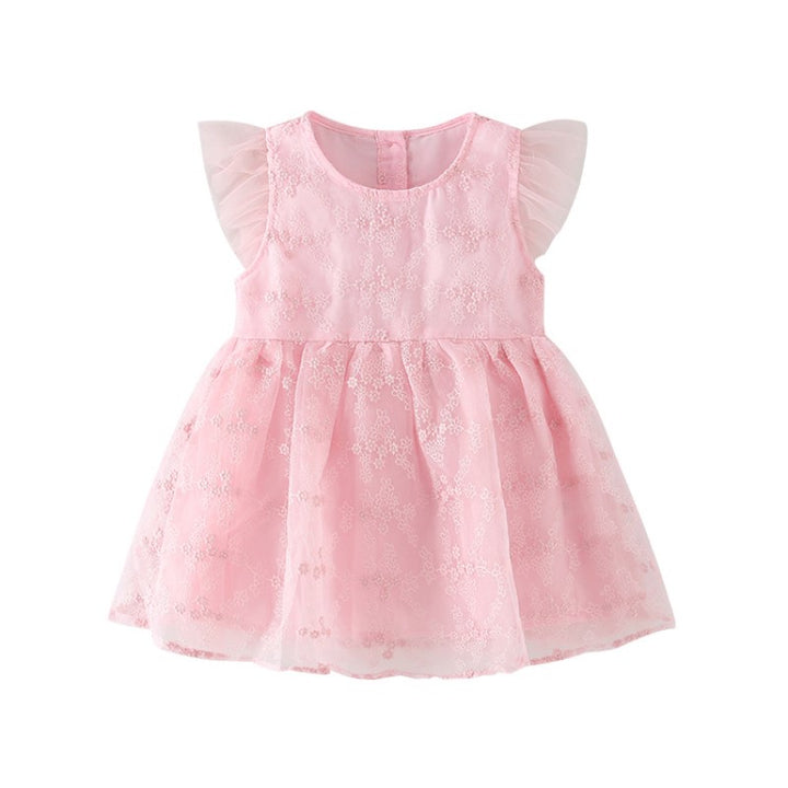 Girls Pink Round Neck Cotton Fit & Flare Dress