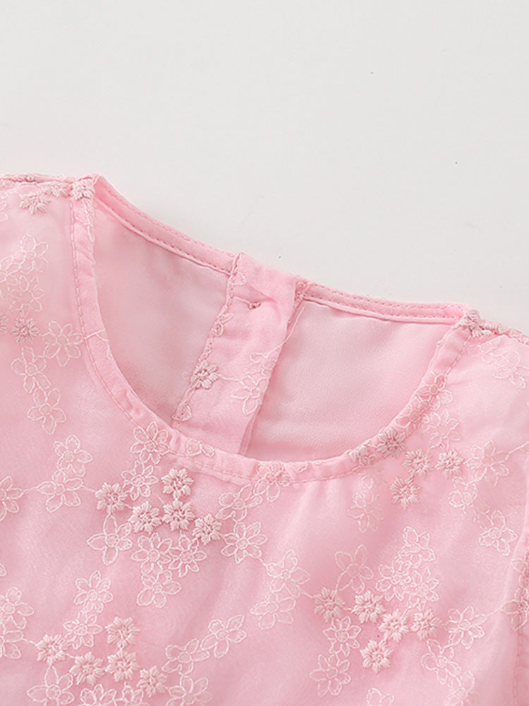 Girls Pink Round Neck Cotton Fit & Flare Dress