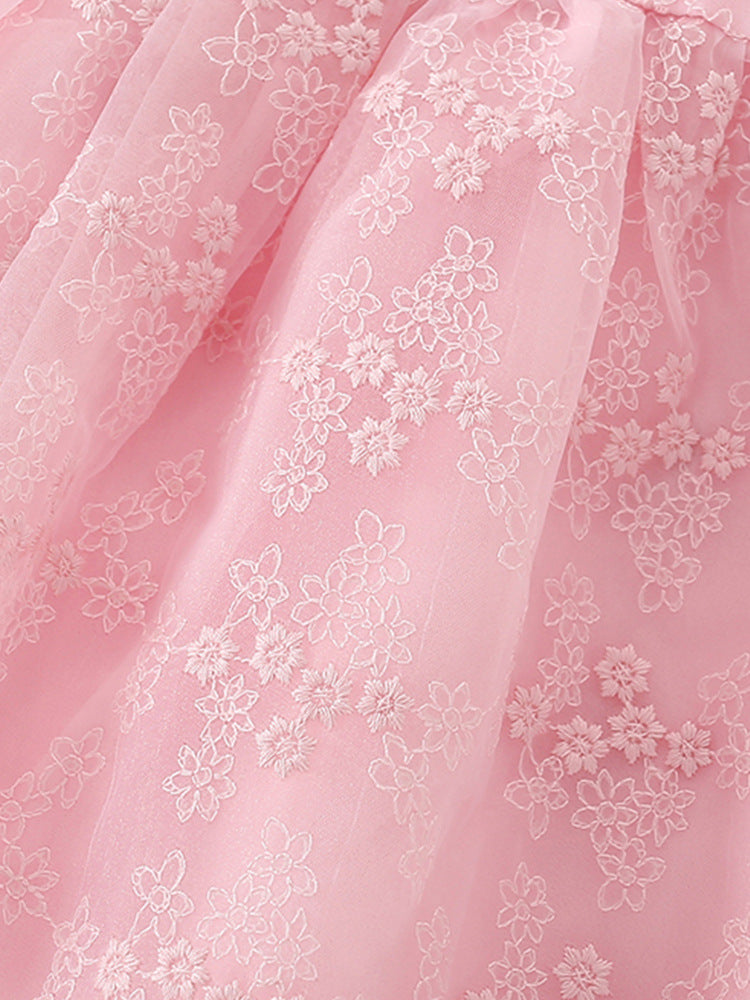 Girls Pink Round Neck Cotton Fit & Flare Dress