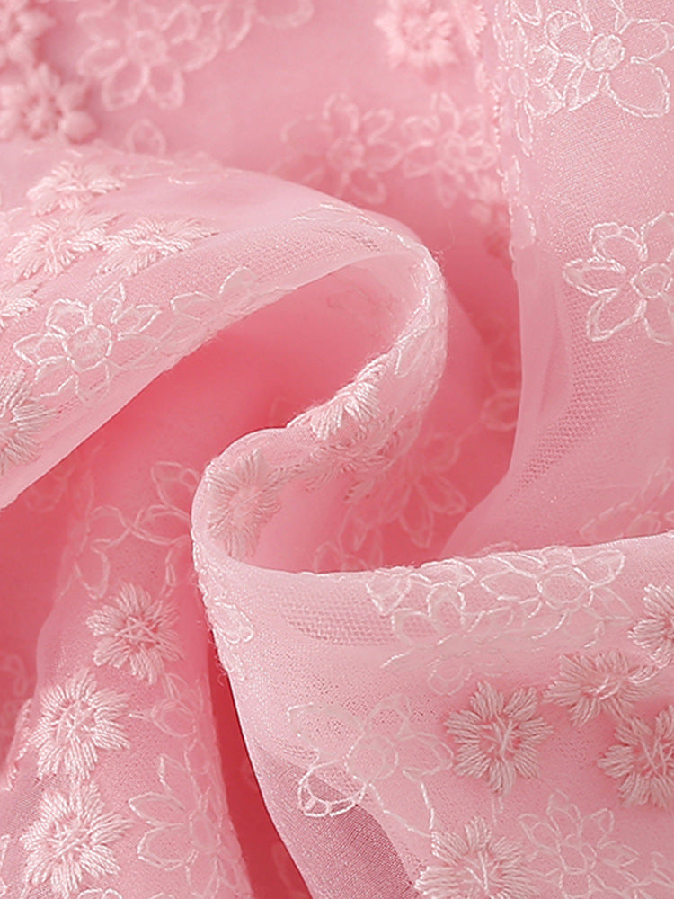 Girls Pink Round Neck Cotton Fit & Flare Dress
