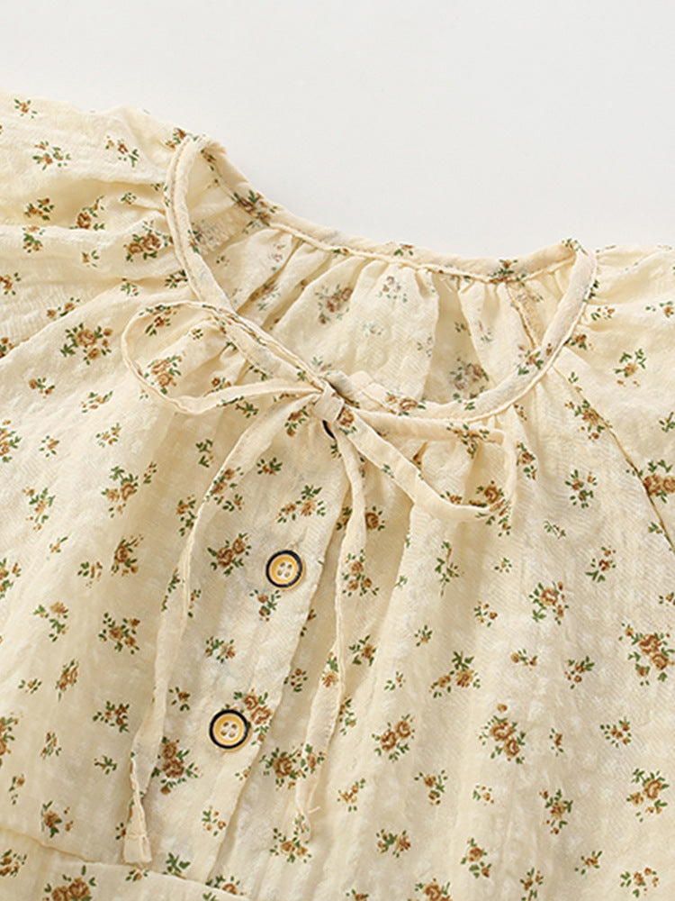 Beige & Brown Floral Printed Cotton A-Line Dress